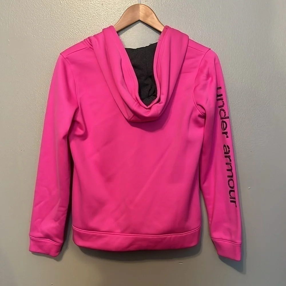 Under Armour Full Zip Jacket with Hood, Loose, Cold Gear, Hot Pink, Youth Large